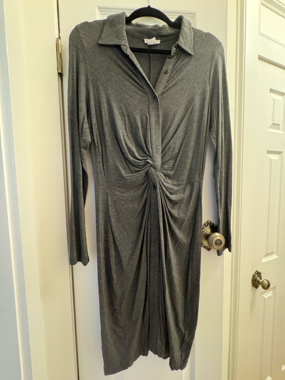 VENUS Gray Long-Sleeve Twist-Front Shirt Dress
